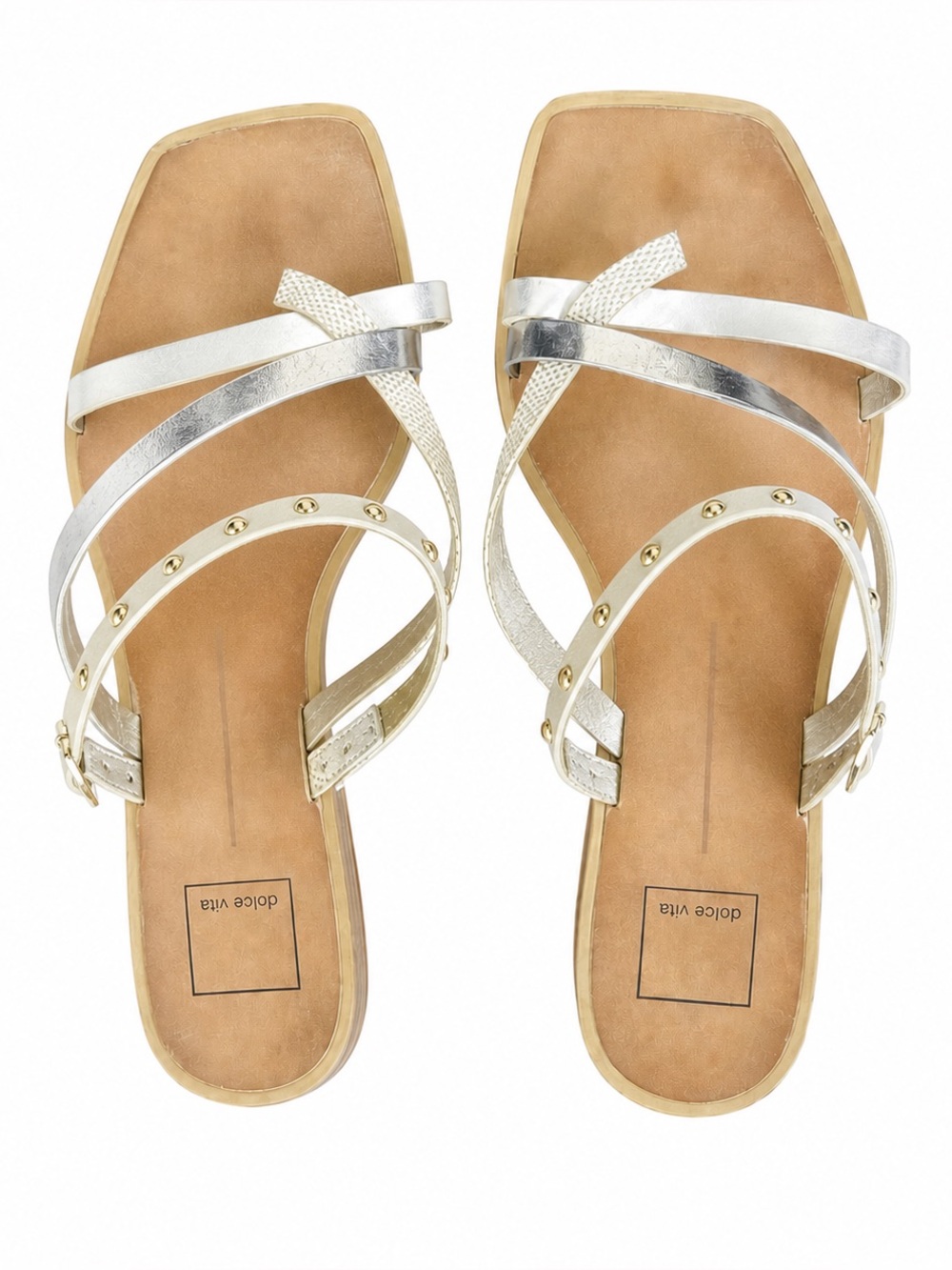 Dolce Vita Isa Studded Strappy Flat Sandals Neutral Square Toe Size 9